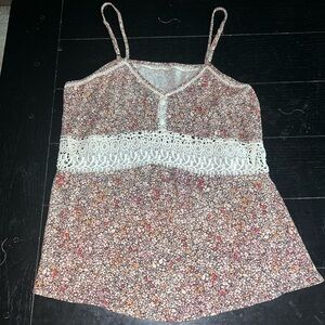 Floral Tank Top with Crochet Lace Detail
